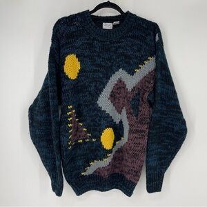 VTG 90s Y2k Retro Street Scenes Chunky Oversized Knit Sweater SZ S Grandpa Core